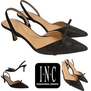 INC International Concepts Gelsey Kitten Heel Slingback Pointed Toe Bow Sz10